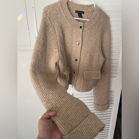 Christian Lacroix Beige wool blend Ribbed Cardigan - Picture 5 of 8